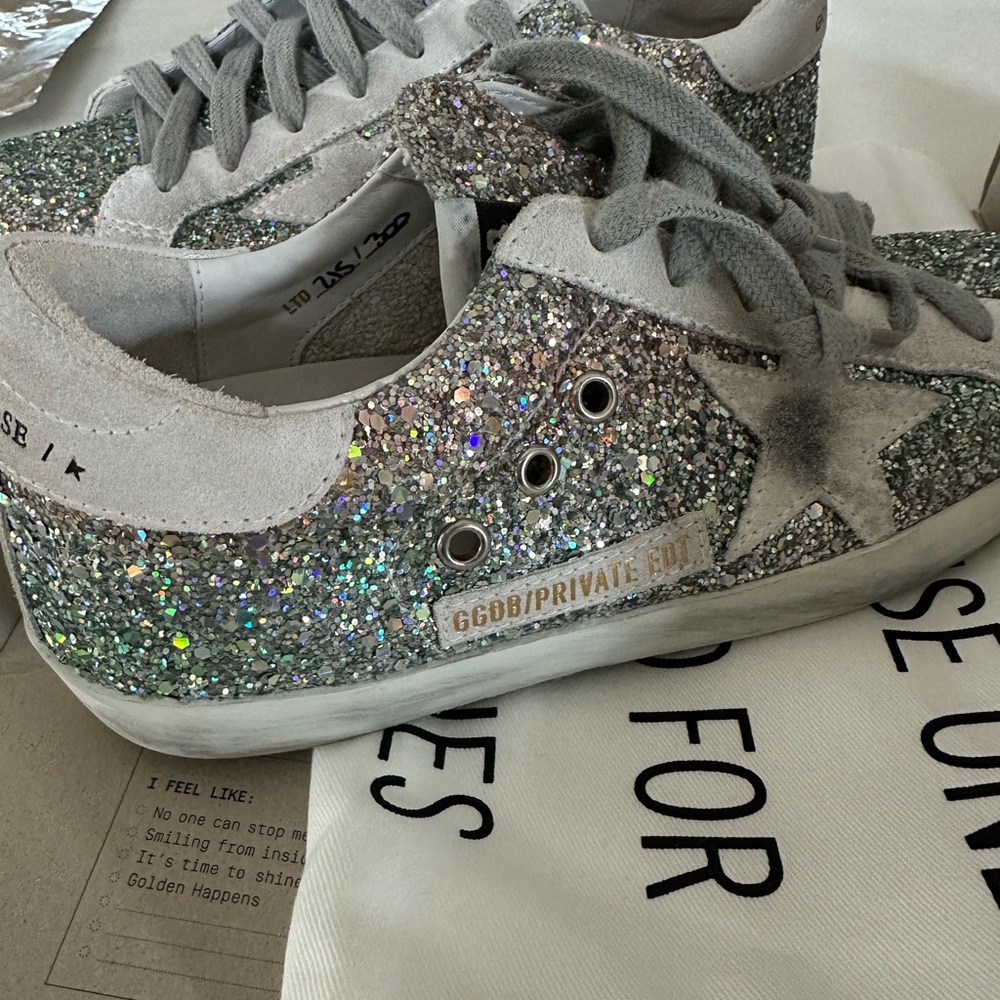 NEW Golden Goose Silver Glitter Sneakers- Size 37